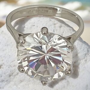 Vintage Uncas Ring Size 7 Huge Cubic Zirconia Solitaire 14K Gold Plate MCM 14S